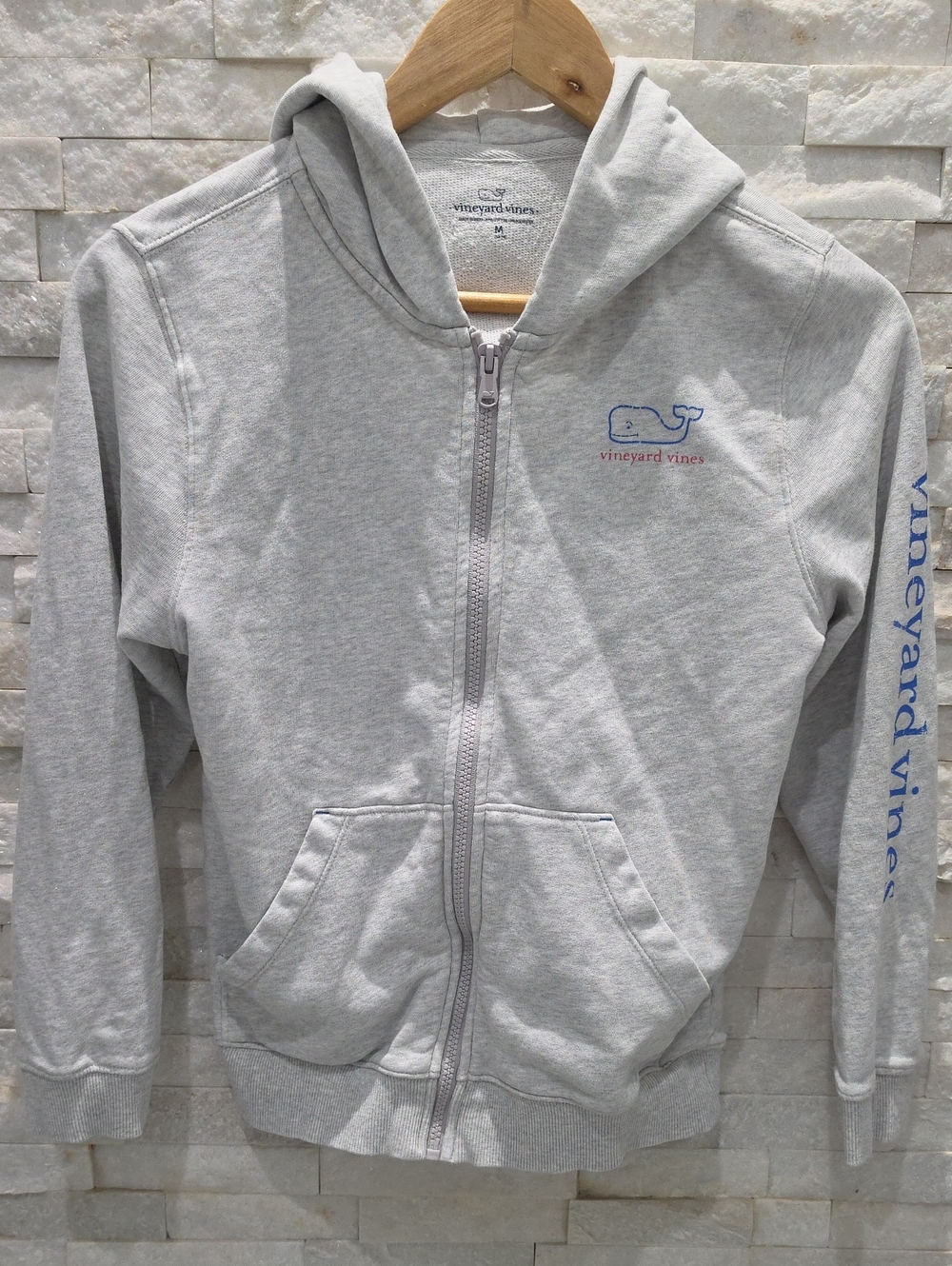 Vineyard Vines Light Gray Kids Zip Hoodie with Whale Logo